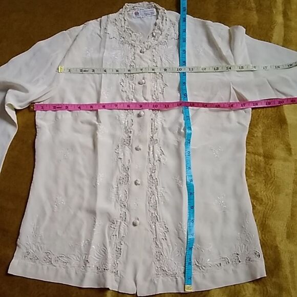 Vintage 50s,60s, Geony 100% SILK Embroidered BLOUSE Size Small 34 - Picture 12 of 14